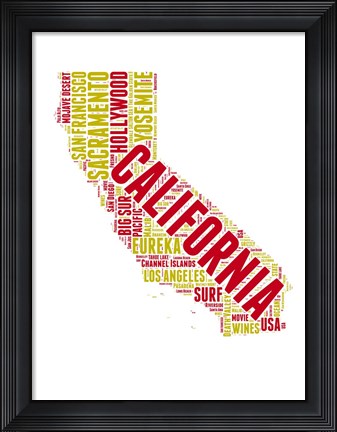 Framed California Word Cloud Map Print