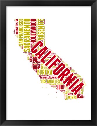 Framed California Word Cloud Map Print