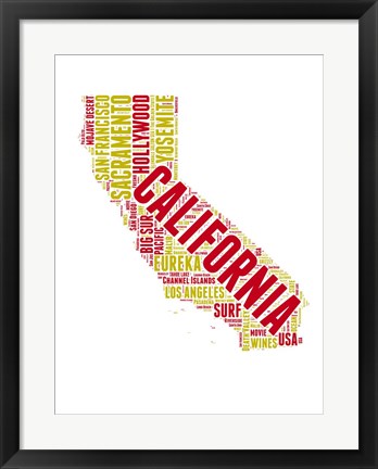 Framed California Word Cloud Map Print