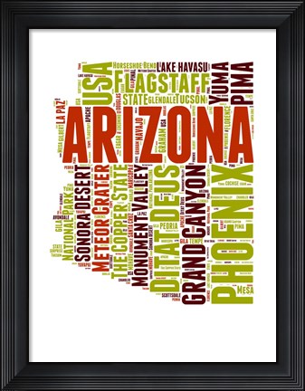Framed Arizona Word Cloud Map Print