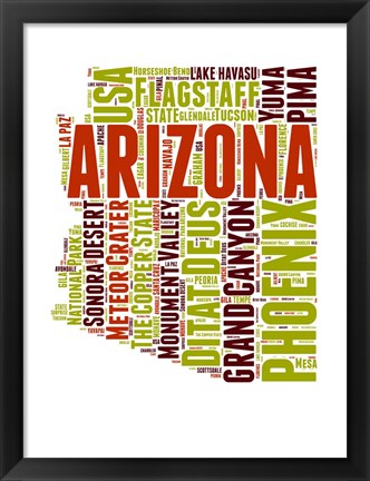 Framed Arizona Word Cloud Map Print