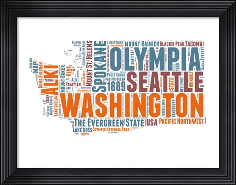 Framed Washington Word Cloud Map Print