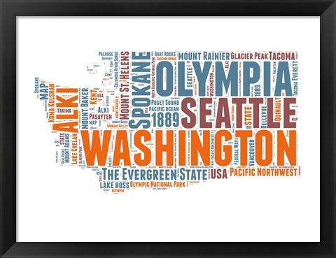 Framed Washington Word Cloud Map Print