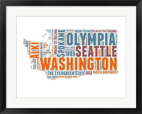 Framed Washington Word Cloud Map Print