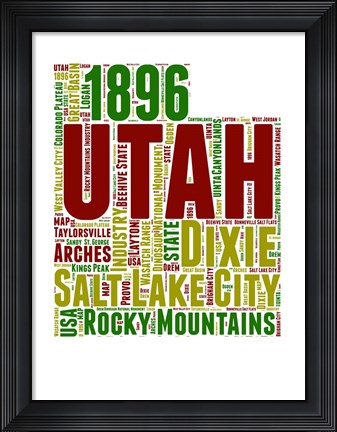 Framed Utah Word Cloud Map Print