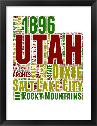 Framed Utah Word Cloud Map Print