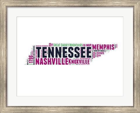 Framed Tennessee Word Cloud Map Print