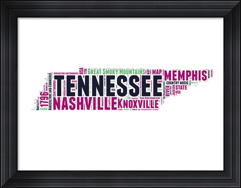 Framed Tennessee Word Cloud Map Print