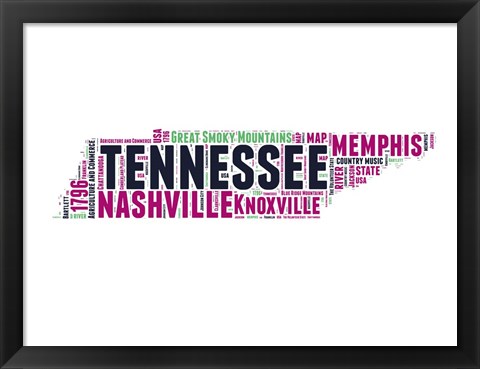 Framed Tennessee Word Cloud Map Print