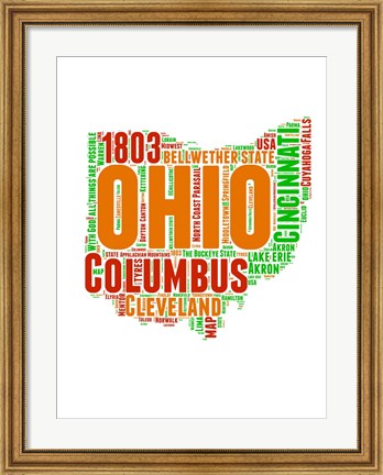 Framed Ohio Word Cloud Map Print