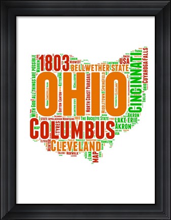 Framed Ohio Word Cloud Map Print