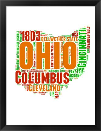 Framed Ohio Word Cloud Map Print