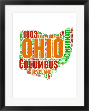 Framed Ohio Word Cloud Map Print