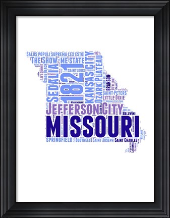 Framed Missouri Word Cloud Map Print