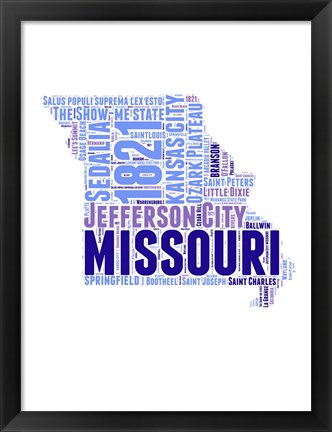 Framed Missouri Word Cloud Map Print