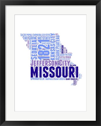 Framed Missouri Word Cloud Map Print