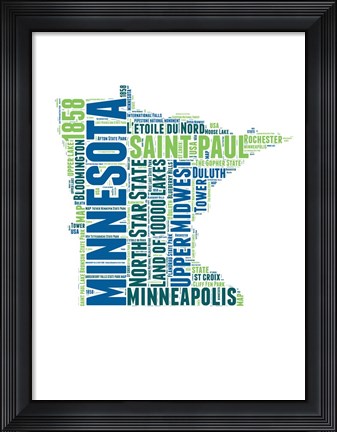 Framed Minnesota Word Cloud Map Print