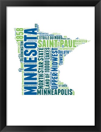 Framed Minnesota Word Cloud Map Print