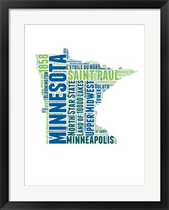 Framed Minnesota Word Cloud Map Print