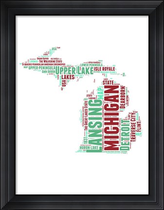 Framed Michigan Word Cloud Map Print