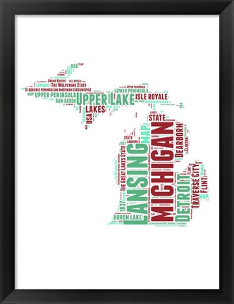 Framed Michigan Word Cloud Map Print
