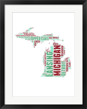 Framed Michigan Word Cloud Map Print