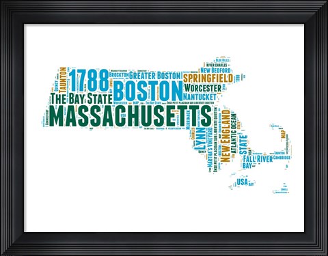 Framed Massachusetts Word Cloud Map Print
