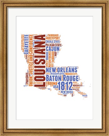 Framed Louisiana Word Cloud Map Print