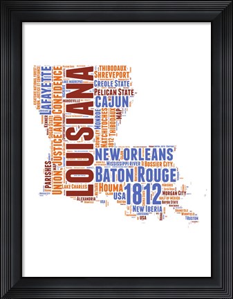 Framed Louisiana Word Cloud Map Print