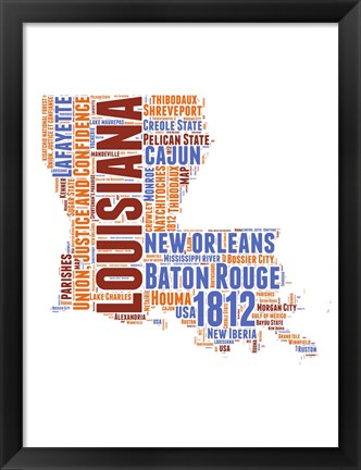 Framed Louisiana Word Cloud Map Print