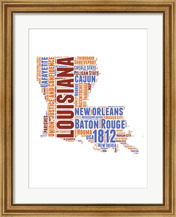 Framed Louisiana Word Cloud Map Print