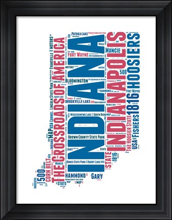 Framed Indiana Word Cloud Map Print