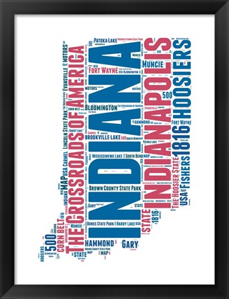 Framed Indiana Word Cloud Map Print