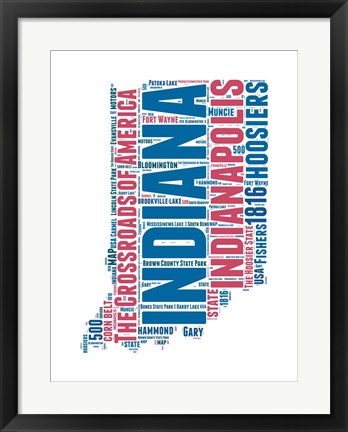 Framed Indiana Word Cloud Map Print