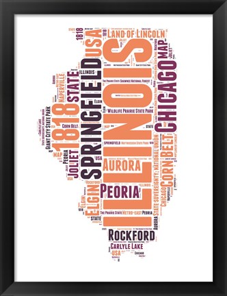 Framed Illinois Word Cloud Map Print