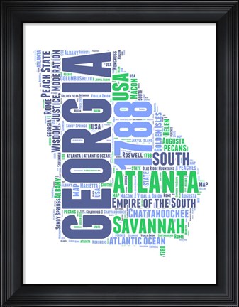 Framed Georgia Word Cloud Map Print