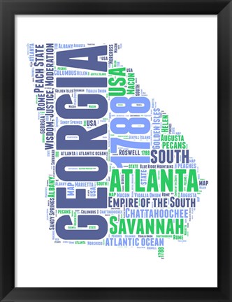 Framed Georgia Word Cloud Map Print