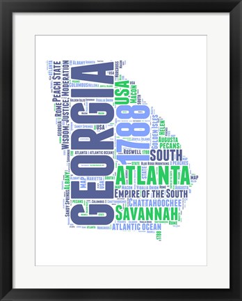 Framed Georgia Word Cloud Map Print