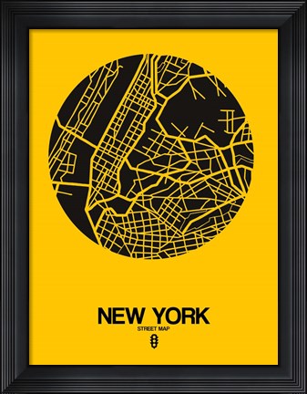 Framed New York Street Map Yellow Print