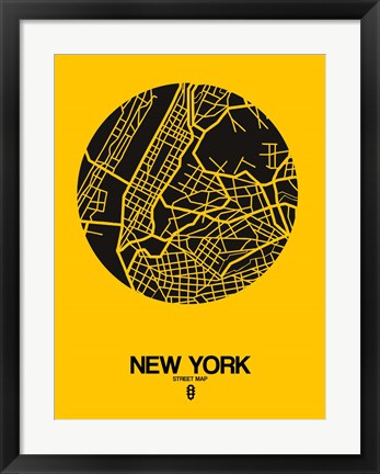 Framed New York Street Map Yellow Print