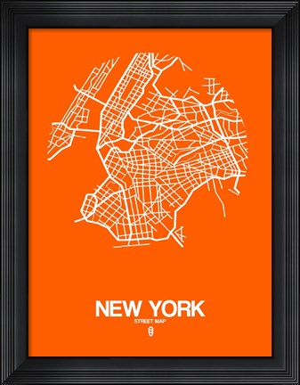 Framed New York Street Map Orange Print