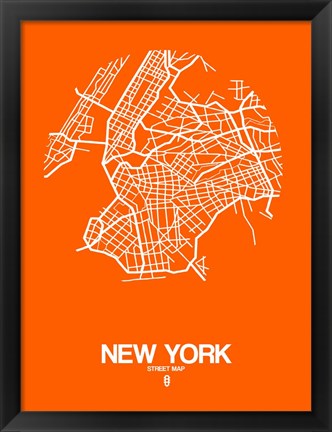 Framed New York Street Map Orange Print