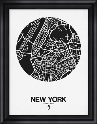 Framed New York Street Map Black and White Print