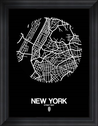 Framed New York Street Map Black Print