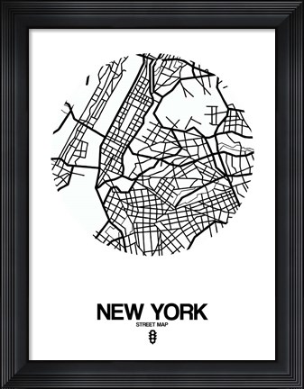 Framed New York Street Map White Print