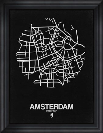 Framed Amsterdam Street Map Black Print