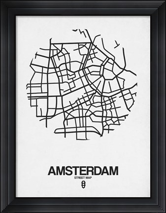 Framed Amsterdam Street Map White Print