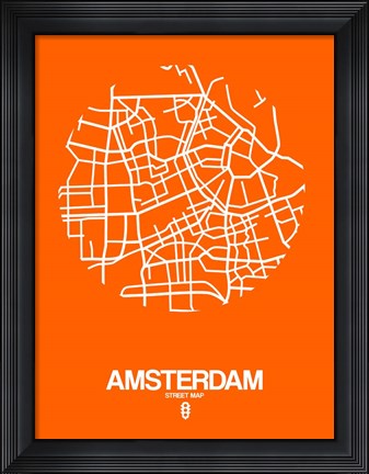 Framed Amsterdam Street Map Orange Print