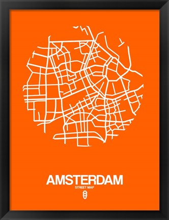 Framed Amsterdam Street Map Orange Print