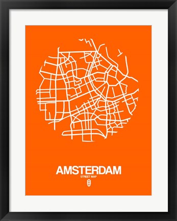 Framed Amsterdam Street Map Orange Print